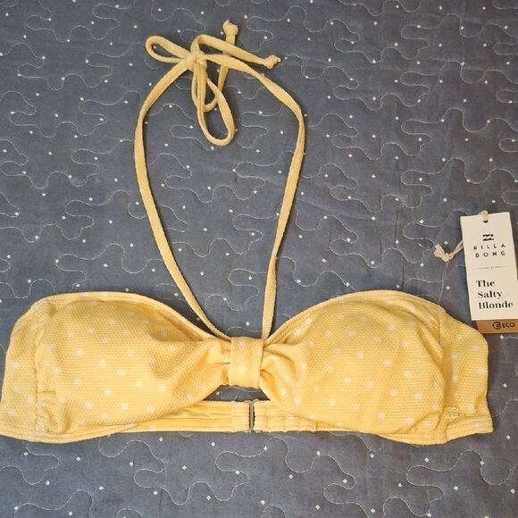Billabong Other - Billabong Banedeau Light Yellow Polka Dot Bikini Top size large NWT